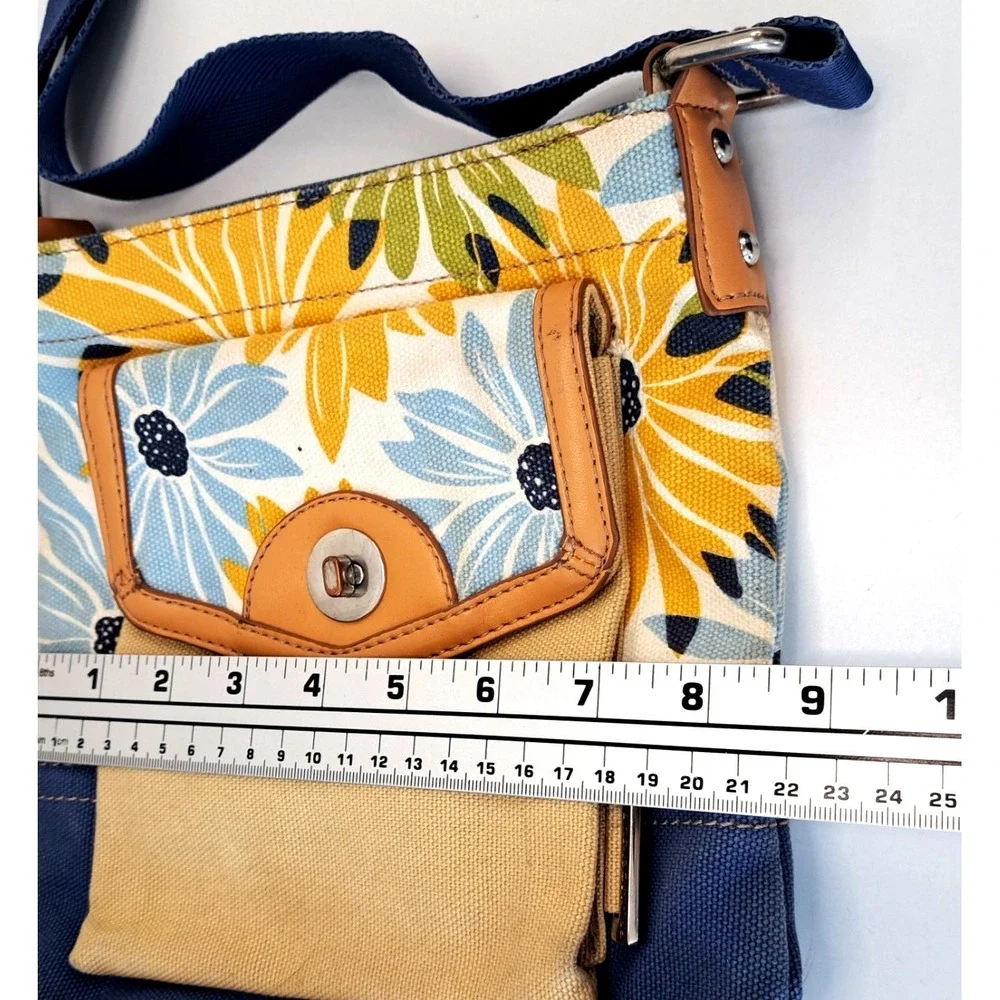 Franco Sarto Canvas Sunflower‎ Floral Print Satchel Bag Boho Purse 8x8x2